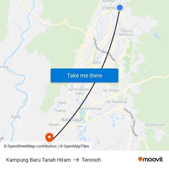 Kampung Baru Tanah Hitam to Teronoh map