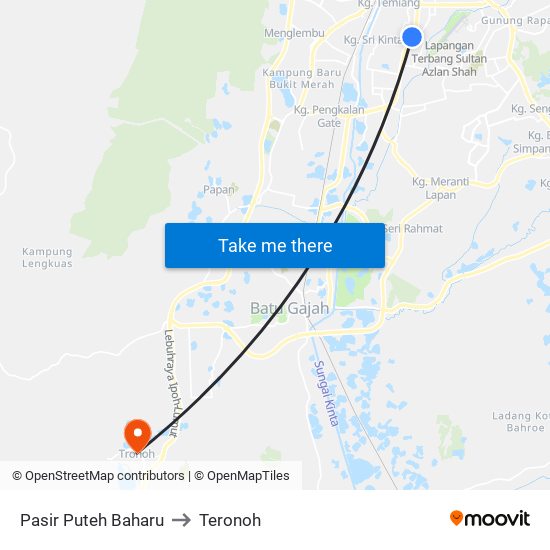 Pasir Puteh Baharu to Teronoh map