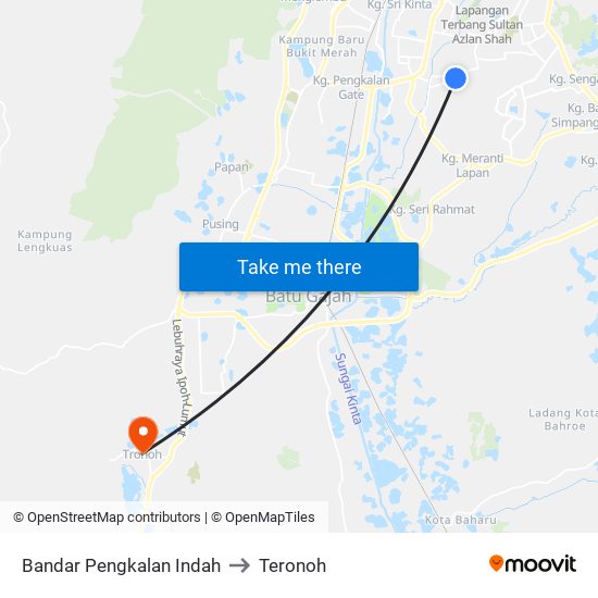 Bandar Pengkalan Indah to Teronoh map