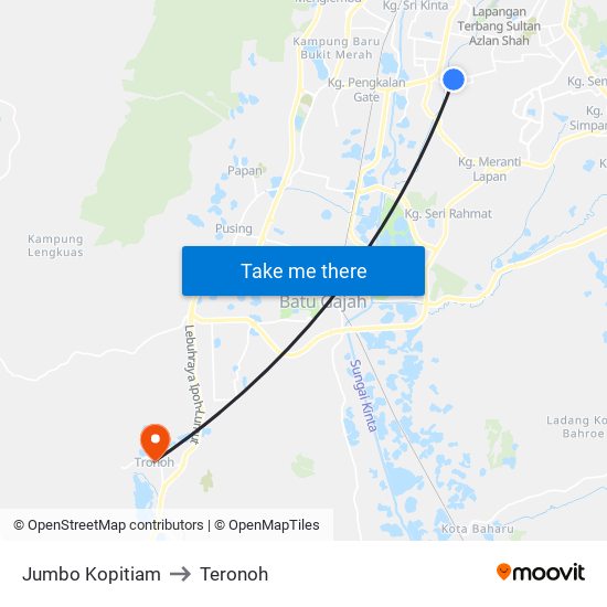 Jumbo Kopitiam to Teronoh map