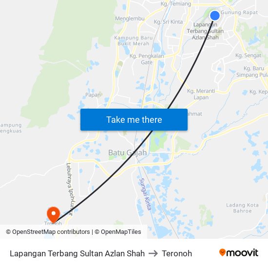 Lapangan Terbang Sultan Azlan Shah to Teronoh map