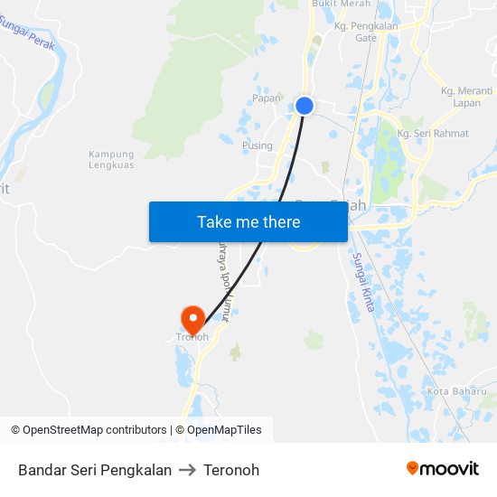 Bandar Seri Pengkalan to Teronoh map