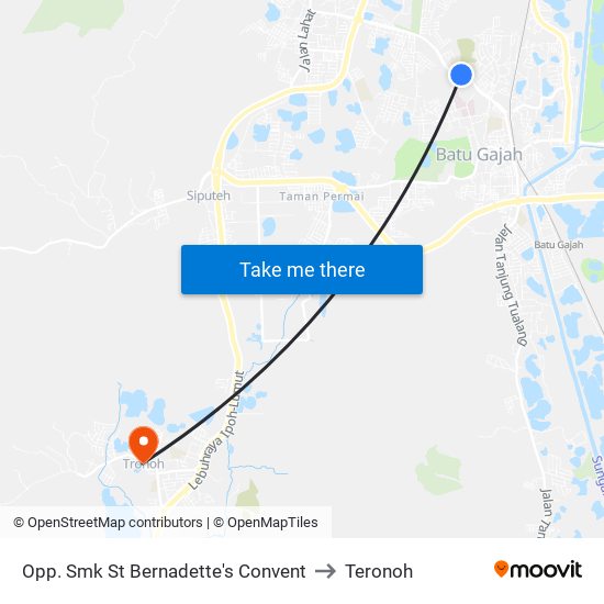 Opp. Smk St Bernadette's Convent to Teronoh map