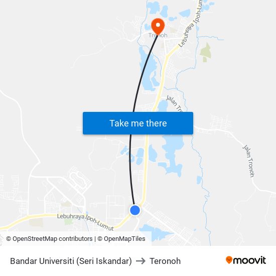 Bandar Universiti (Seri Iskandar) to Teronoh map