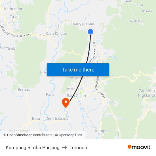 Kampung Rimba Panjang to Teronoh map