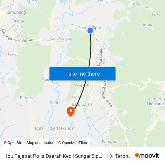 Ibu Pejabat Polis Daerah Kecil Sungai Siput (U) to Teronoh map