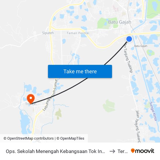 Ops. Sekolah Menengah Kebangsaan Tok Indera Wangsa Ahmad Batu Gajah to Teronoh map