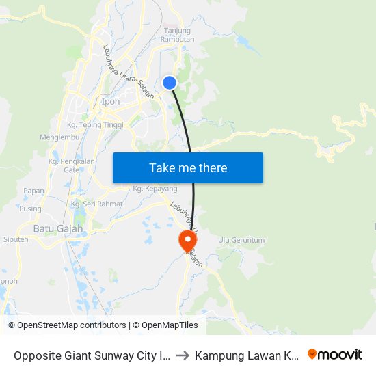 Opposite Giant Sunway City Ipoh to Kampung Lawan Kuda map