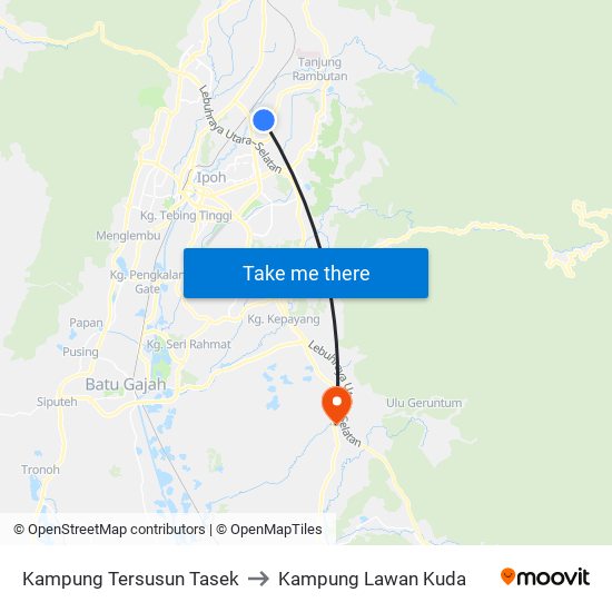 Kampung Tersusun Tasek to Kampung Lawan Kuda map