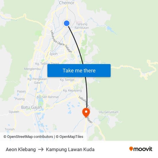 Aeon Klebang to Kampung Lawan Kuda map