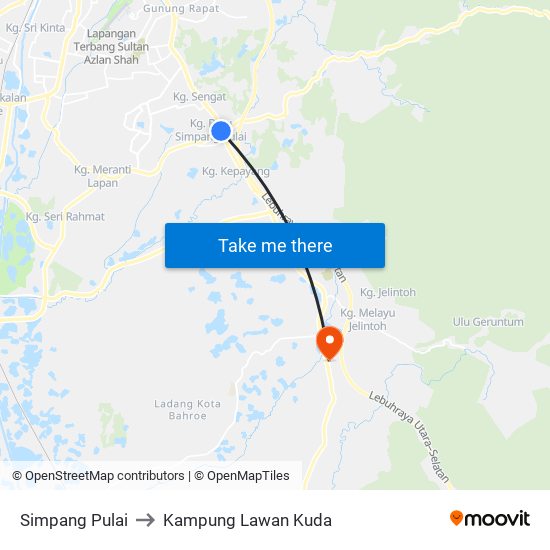 Simpang Pulai to Kampung Lawan Kuda map