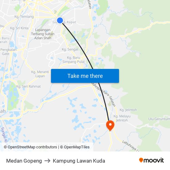 Medan Gopeng to Kampung Lawan Kuda map