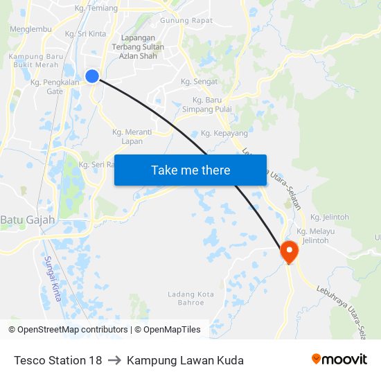 Tesco Station 18 to Kampung Lawan Kuda map
