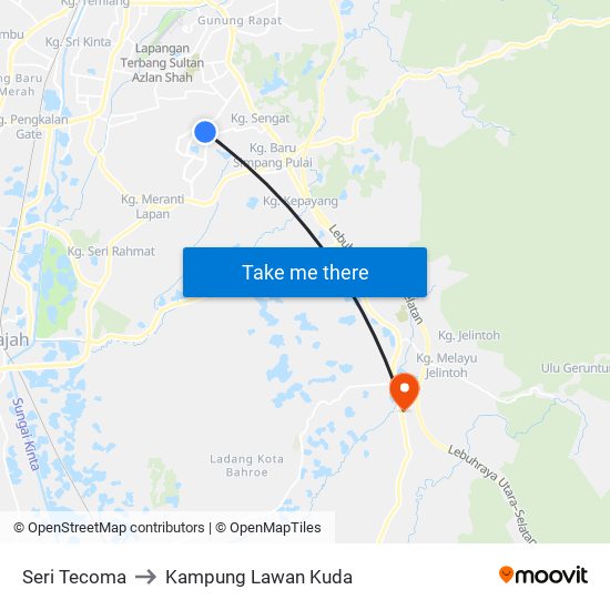 Seri Tecoma to Kampung Lawan Kuda map