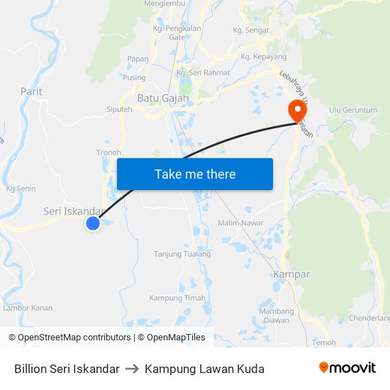Billion Seri Iskandar to Kampung Lawan Kuda map