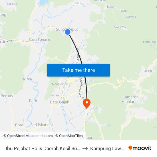 Ibu Pejabat Polis Daerah Kecil Sungai Siput (U) to Kampung Lawan Kuda map