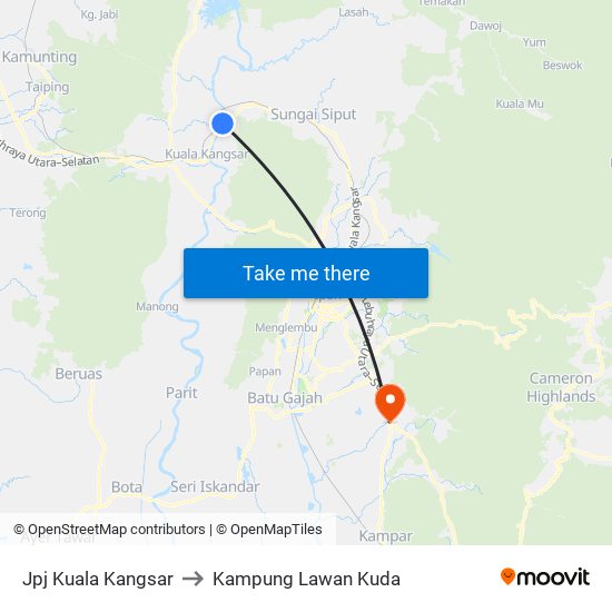 Jpj Kuala Kangsar to Kampung Lawan Kuda map