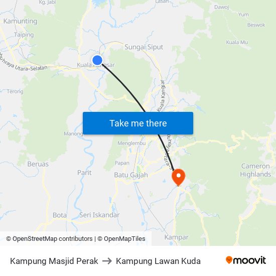 Kampung Masjid Perak to Kampung Lawan Kuda map