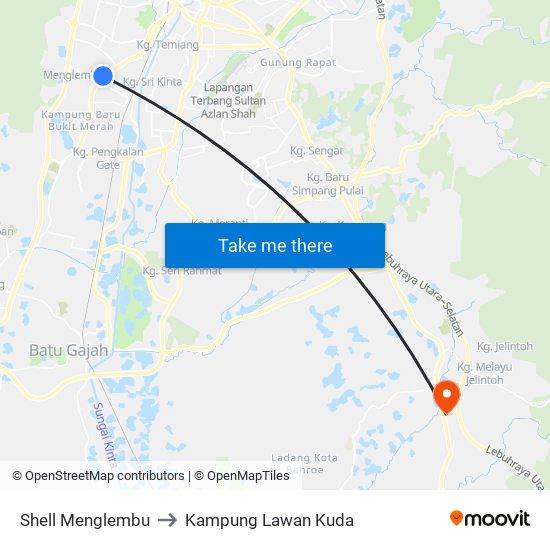 Shell Menglembu to Kampung Lawan Kuda map