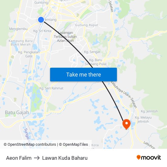 Aeon Falim to Lawan Kuda Baharu map