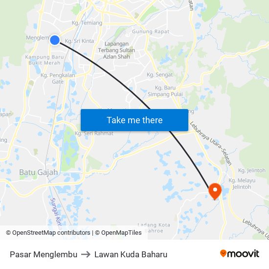 Pasar Menglembu to Lawan Kuda Baharu map