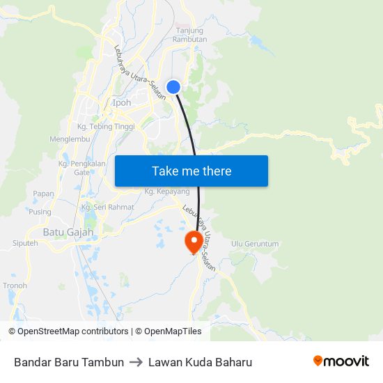 Bandar Baru Tambun to Lawan Kuda Baharu map