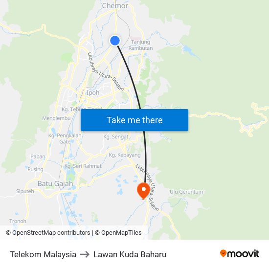 Telekom Malaysia to Lawan Kuda Baharu map