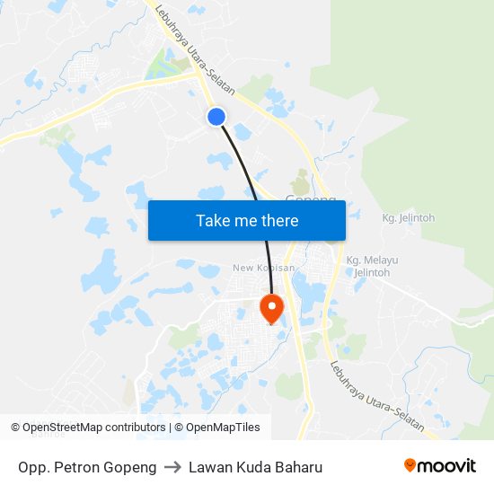 Opp. Petron Gopeng to Lawan Kuda Baharu map