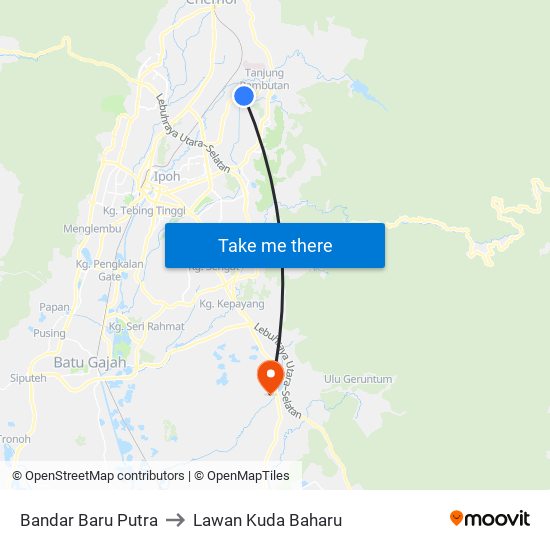 Bandar Baru Putra to Lawan Kuda Baharu map