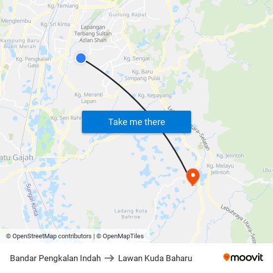 Bandar Pengkalan Indah to Lawan Kuda Baharu map