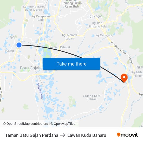 Taman Batu Gajah Perdana to Lawan Kuda Baharu map