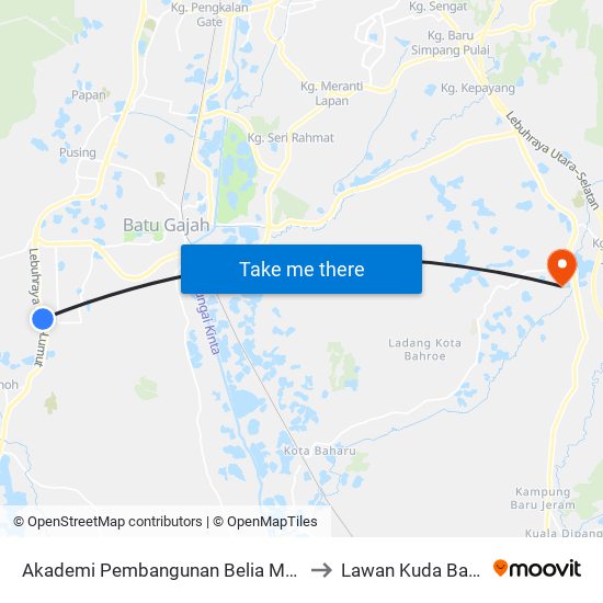 Akademi Pembangunan Belia Malaysia to Lawan Kuda Baharu map