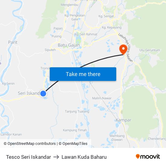 Tesco Seri Iskandar to Lawan Kuda Baharu map