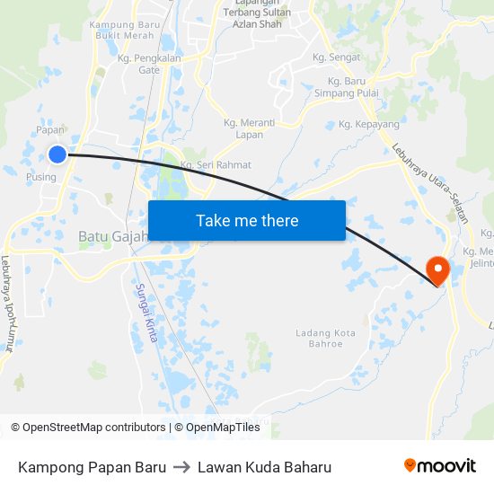 Kampong Papan Baru to Lawan Kuda Baharu map