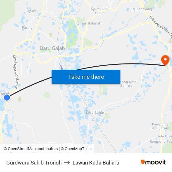 Gurdwara Sahib Tronoh to Lawan Kuda Baharu map