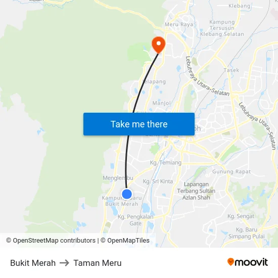 Bukit Merah to Taman Meru map