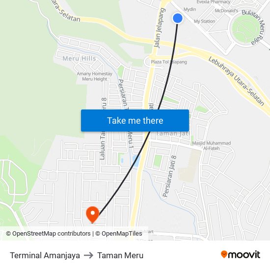 Terminal Amanjaya to Taman Meru map