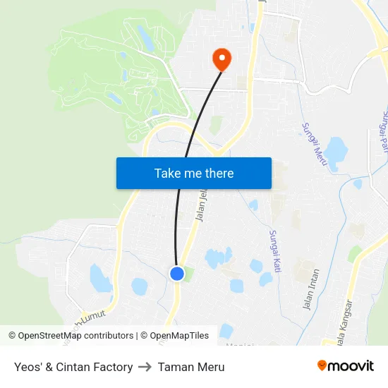 Yeos' & Cintan Factory to Taman Meru map