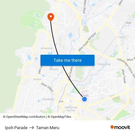 Ipoh Parade to Taman Meru map