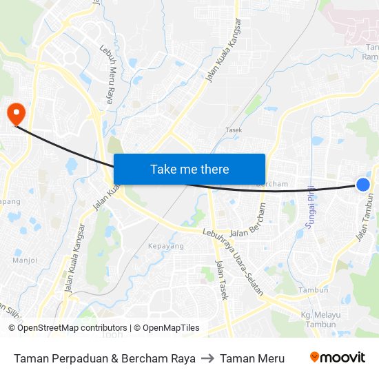 Taman Perpaduan & Bercham Raya to Taman Meru map