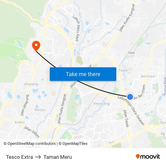 Tesco Extra to Taman Meru map