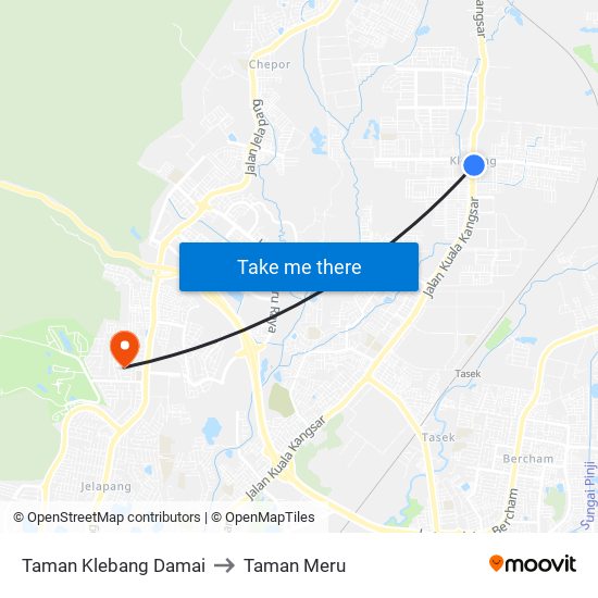 Taman Klebang Damai to Taman Meru map