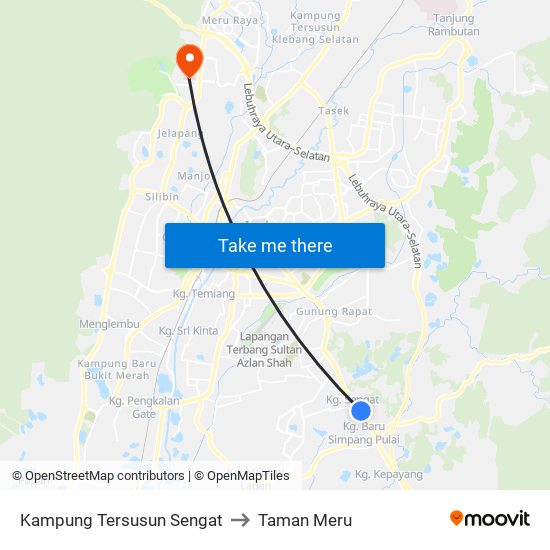 Kampung Tersusun Sengat to Taman Meru map