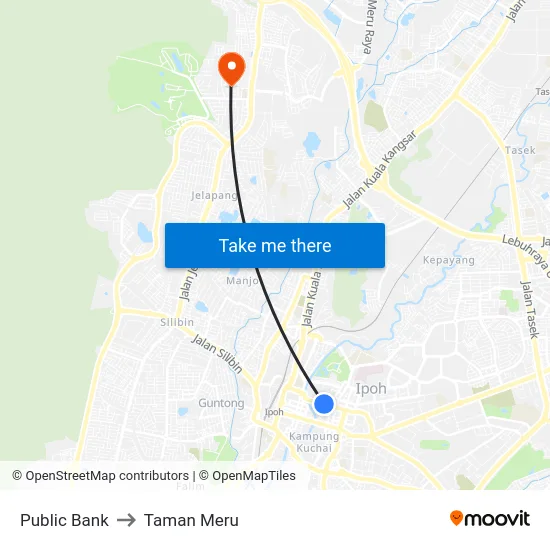 Public Bank to Taman Meru map