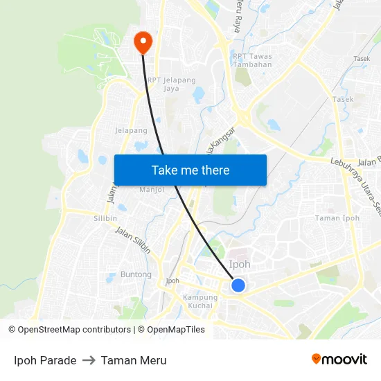 Ipoh Parade to Taman Meru map