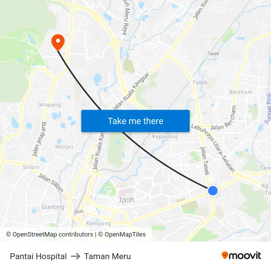 Pantai Hospital to Taman Meru map