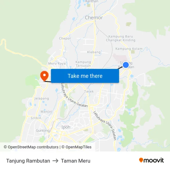 Tanjung Rambutan to Taman Meru map