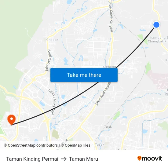 Taman Kinding Permai to Taman Meru map