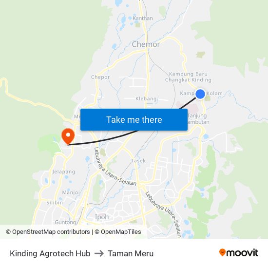 Kinding Agrotech Hub to Taman Meru map
