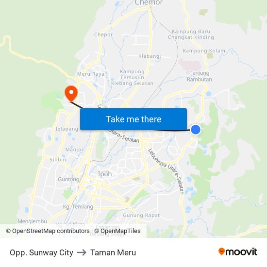 Opp. Sunway City to Taman Meru map